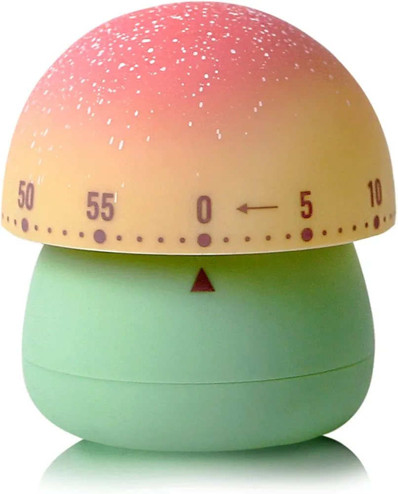 Mechanical Kitchen Timer, Cute Mushroom Timer for Kids, Wind Up 60 Minutes Manual Countdown Timer for Classroom, Home, Study and Cooking (Green base)