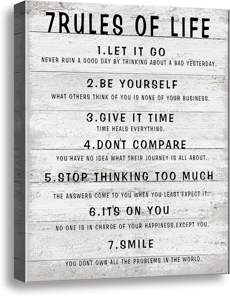 7 Rules of Life Wall Art Motivational Inspirational Poster Printed on Canvas Wall Decor for Living Room or Office Size11.5 x 15 Inch Framed Canvas Prints For Bedroom or Home Art Decoration Positive