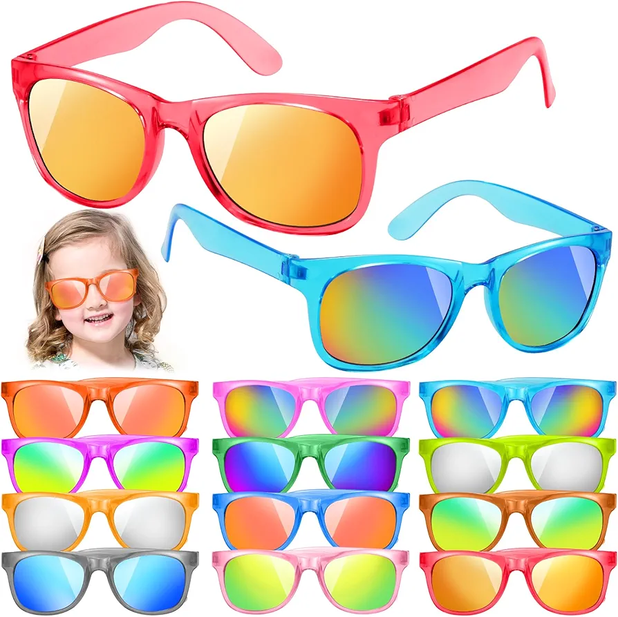 12 Pack Kids Sunglasses Party Favors with UV400 Protection, 12 Colors Neon Sunglasses in Bulk for Boys Girls Birthday, Beach, Graduation, Summer Pool Party Supplies, Goody Bag Stuffers, Classroom Gift