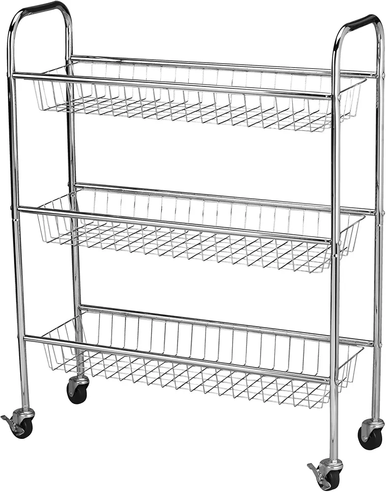 Household Essentials 5133-1 Slim Line 3-Tier Metal Storage Cart | Laundry Room Rolling Organizer | Silver