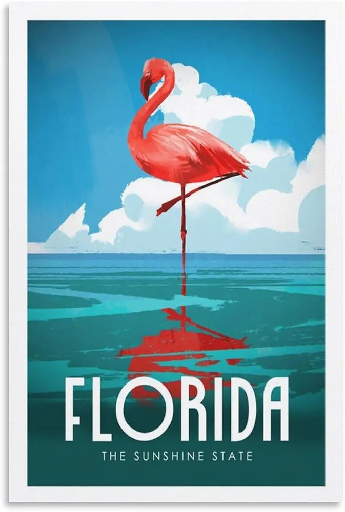 WEERSHUN Florida Travel Poster Poster 90s Canvas Wall Art Room Aesthetic Decor Posters 12x18inch(30x45cm)