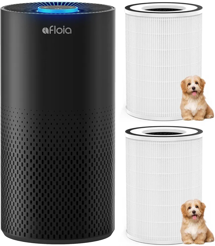 Afloia Air Purifiers for Home Large Room Up to 1076 Ft², Kilo Black, Afloia Pet Allergy Filter for Kilo, 2 Pack