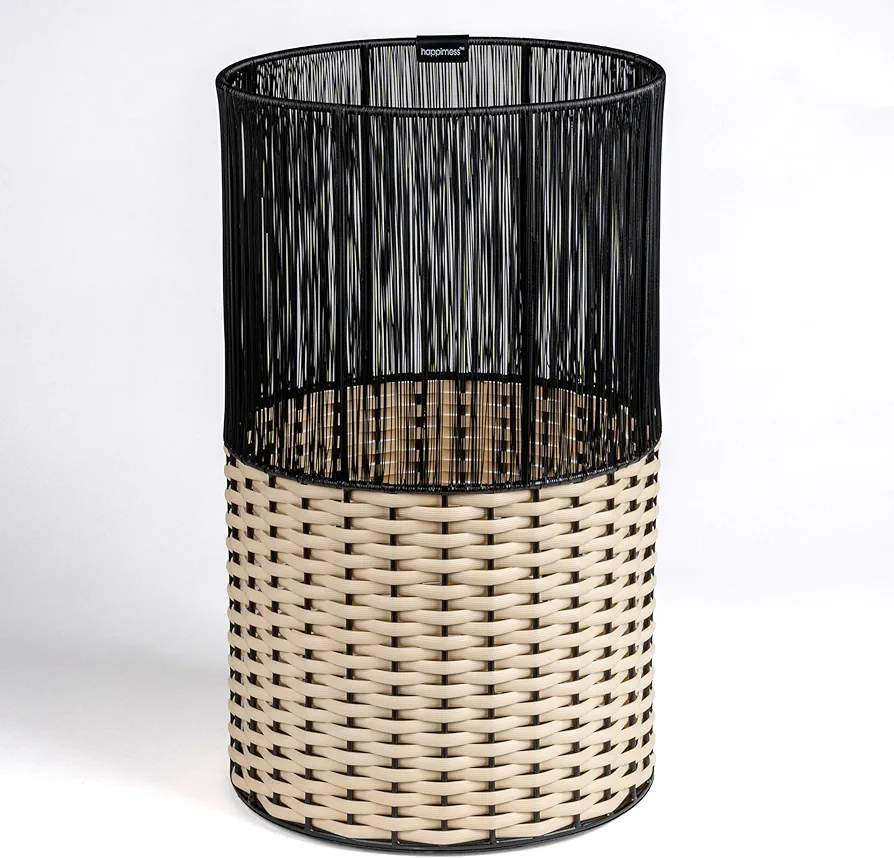 happimess HPM1101D Harper Modern 4.13-Gallon 2-Tone Faux Wicker Cylinder Waste Basket, Black/Cream for Home, Bathroom, Living Room, Office, Bedroom, Kitchen