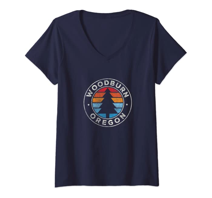 Womens Woodburn Oregon OR Vintage Graphic Retro 70s V-Neck T-Shirt