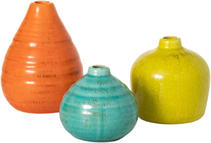 Sullivans Ceramic Vase Set- 3 Small Vases, Rustic Home Décor, Modern Farmhouses; Ideal Shelf Décor, Table Décor, Bookshelf, Mantle, Multicolored (CM2219)