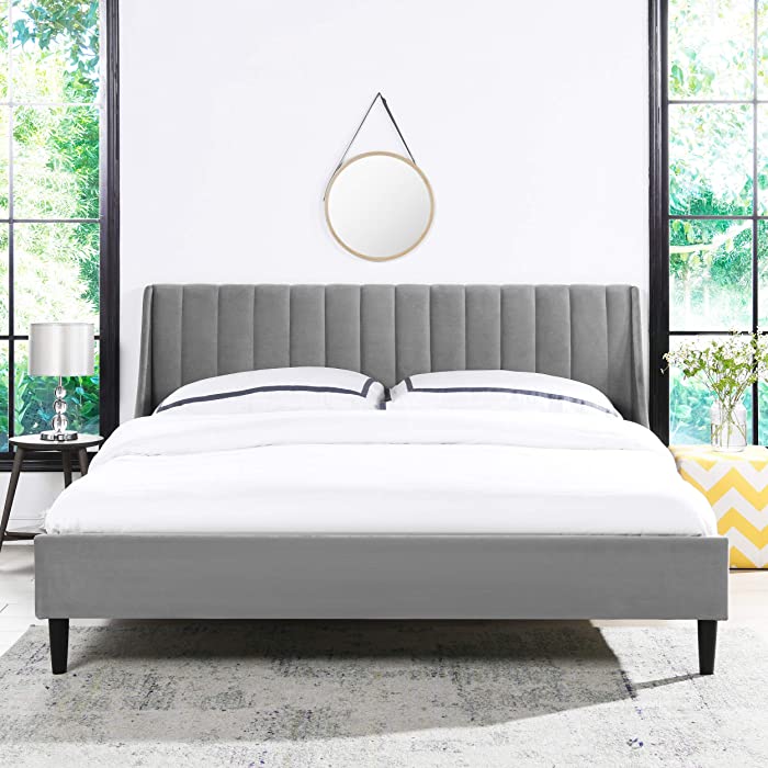 Sandy Wilson Home Aspen Vertical Tufted Modern Headboard Platform Bed Set