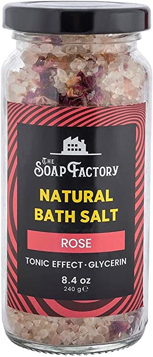 The Soap Factory Rose Bath Salt 8.4 oz Glass Jar - Mineral-Rich Bath Salt Scrub with 100% Pure Essential Oils