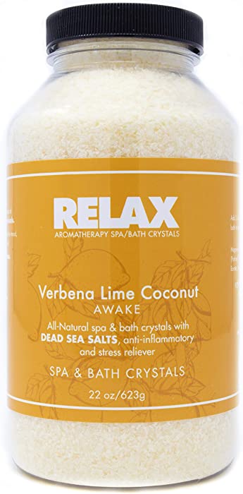 Bath Salts Verbena Lime Coconut (22oz) Epsom Salts for Soaking- Natural Dead Sea Salts Infused with Vitamins and Minerals- Spa, Tub, and Shower Safe