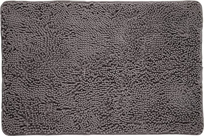 Absorbent Floor Mat Bathroom Rug Plush Mats, Soft Microfiber Luxury Chenille with Non Skid or Slip Rubber Backing, Machine Washable, For Bath and Shower Floor Set of 2, 17x24 Plus 20x32 - Inches, grey