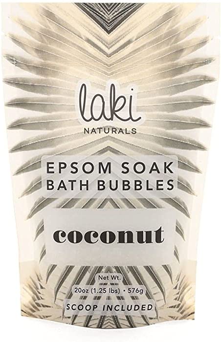 Laki Naturals Epsom Soak Bath Bubbles, Epsom Salts for Relaxation, Natural Bubble Bath Made from Coconut, Paraben Free Detox Bath Salts - Coconut, 20oz (566g)