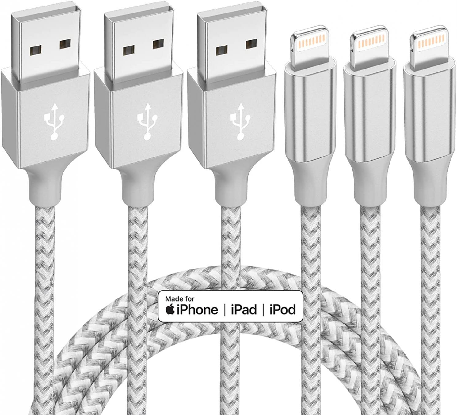 iPhone Charger 3 Pack 10 ft Apple MFi Certified Lightning Cable Nylon Braided Cable iPhone Charger Fast Charging Cord Compatible with iPhone 13 12 11 Pro Max XR XS X 8 7 6 Plus SE iPad and More