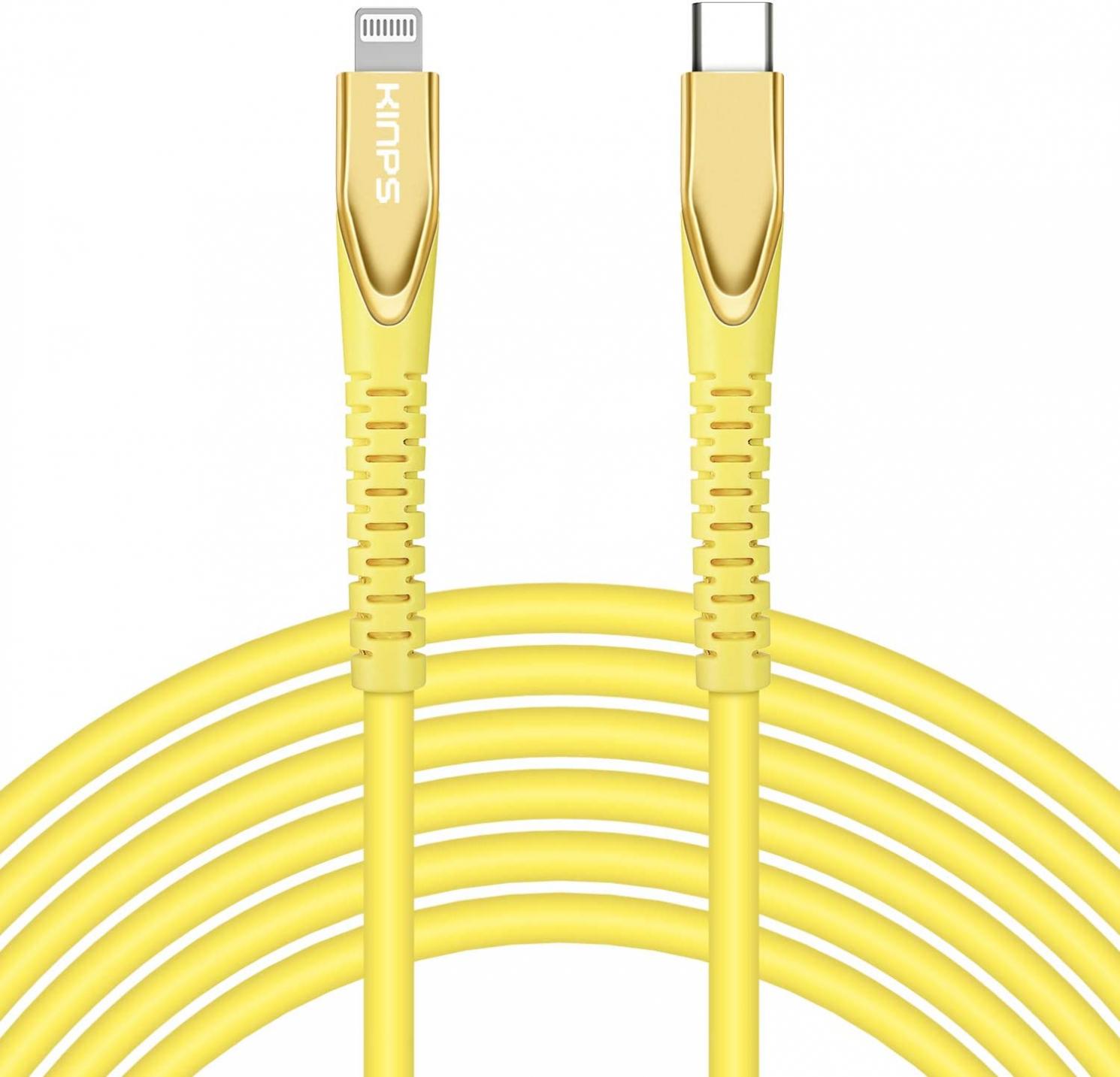 KINPS [MFI Certified 10ft] USB C to Lightning Fast Charging Cable Compatible with iPhone 12/11/11Pro/11 Pro Max/XS MAX/X/XR, Supports Power Delivery(for Use with Type C Chargers), Yellow