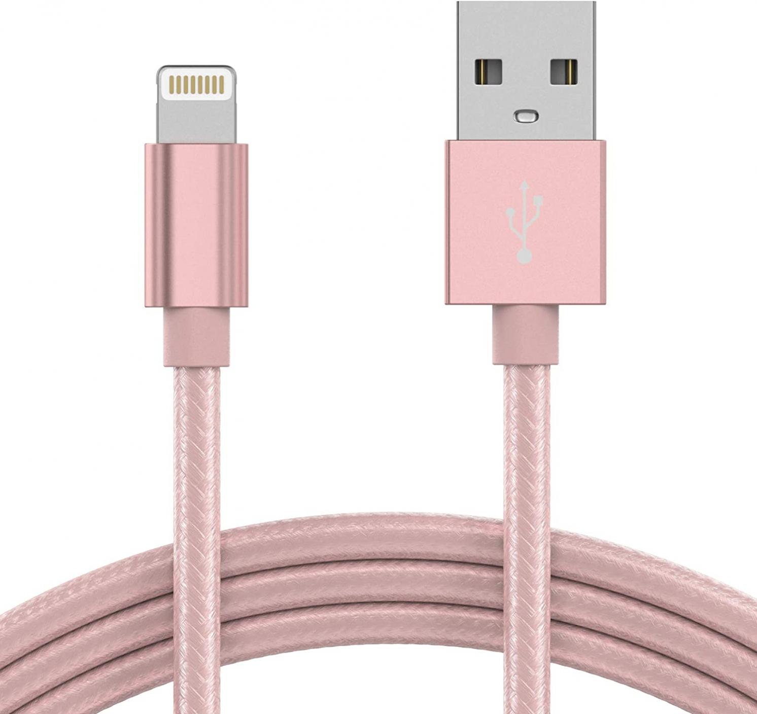 TALK WORKS iPhone Charger Lightning Cable 10ft Long Braided Heavy Duty Cord MFI Certified for Apple iPhone 13, 12, 11 Pro/Max/Mini, XR, XS/Max, X, 8, 7, 6, 5, SE, iPad, AirPods, Watch - Rose Gold