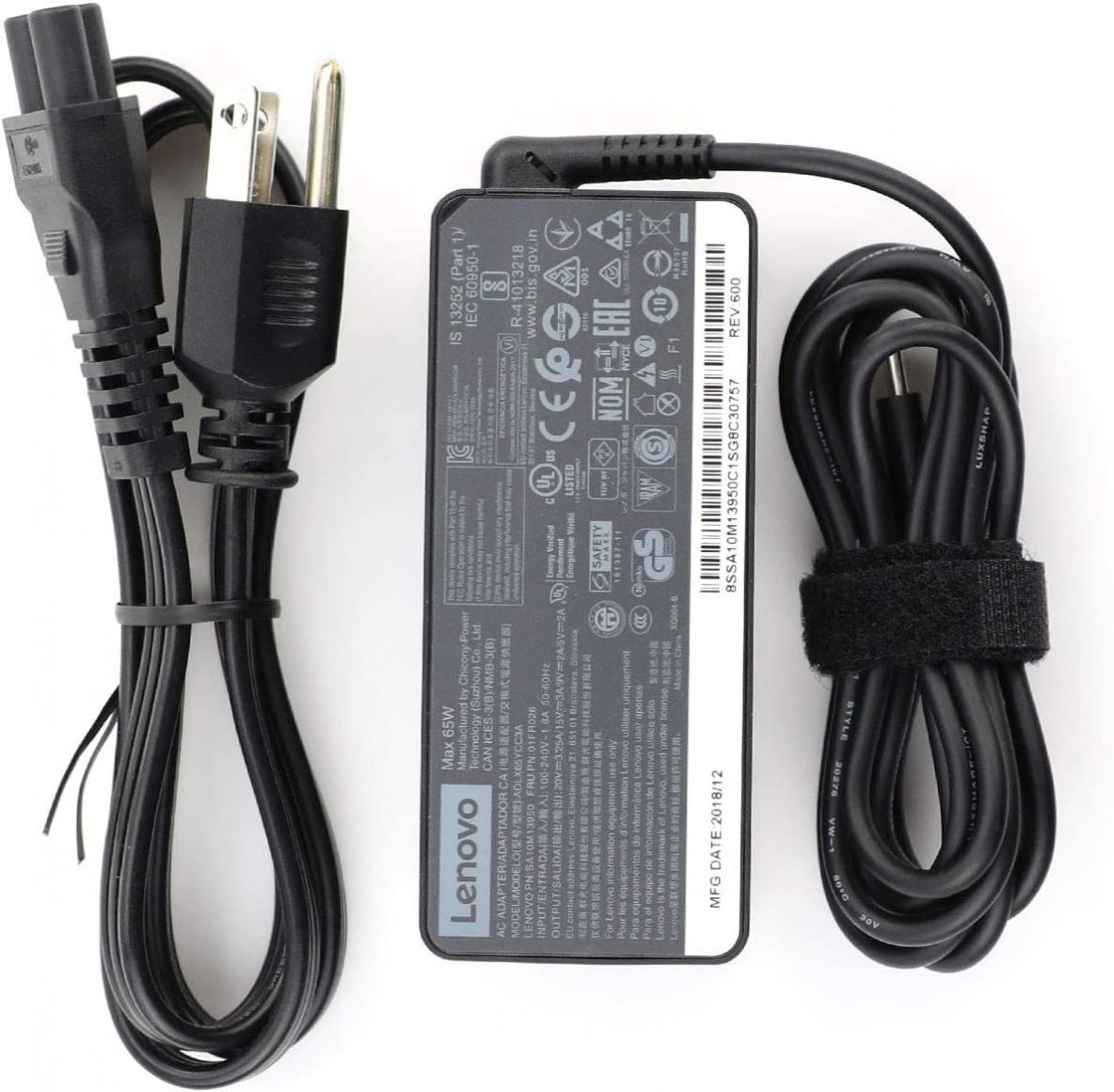 New Genuine Laptop Charger 65W Watt 20V 3.25A USB Type-C AC Adapter Power Cord ADLX65YDC2A FOR LENOVO Thinkpad X280 X380 X390 L390 E480 E490 E580 E590 E495 R480 S1 2018 T470 T470S T480/T480S