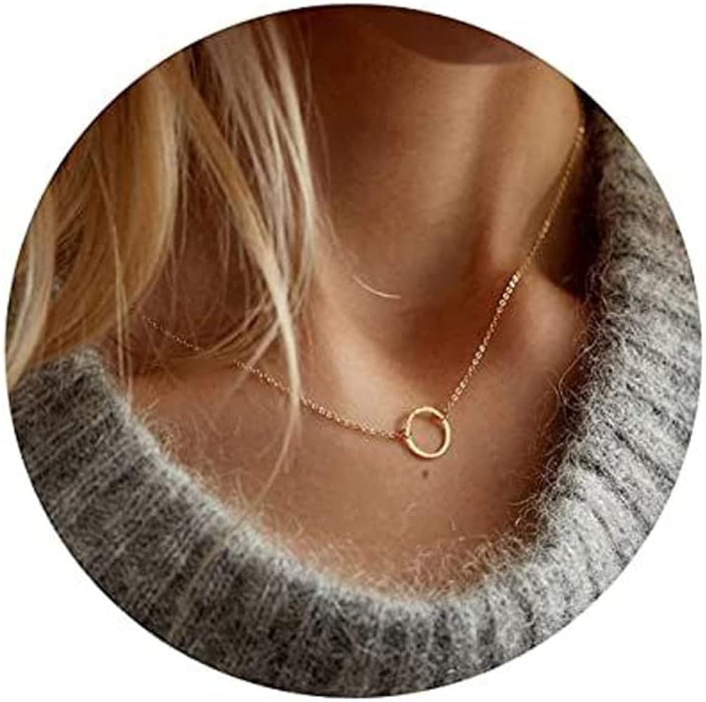 Ava Riley Minimalist Necklace Dainty Karma Chokers Necklace 14K Real Gold Plated Chain for Women