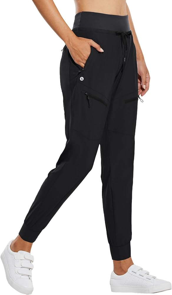 BALEAF Women's Joggers Lightweight Hiking Pants High Waist 5 Zipper Pockets Quick Dry Travel Athletic UPF50+