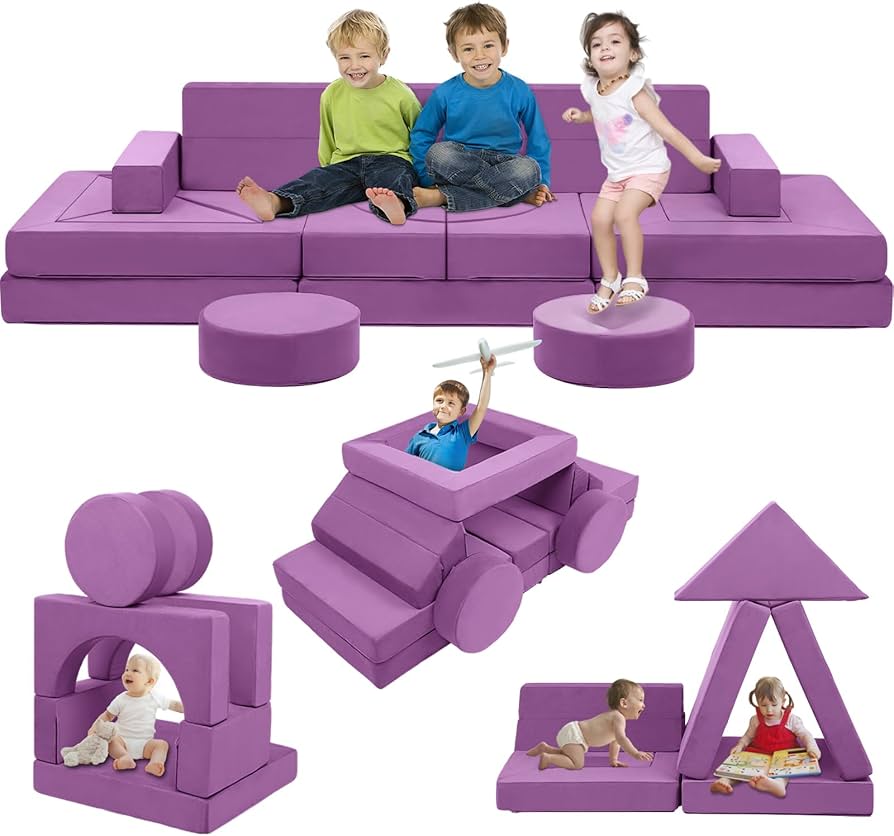 22Pcs Modular Kids Play Couch - Kids Couch for Playroom Bedroom Living Rooms 500+DIY Creativing Couch for Inspiring Child Versatile, Large Modular Couch Children Convertible Sofa Foam Couch