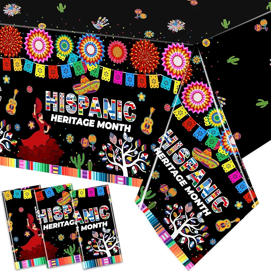 3Pcs National Hispanic Heritage Month Tablecloth Hispanic Heritage Month Decorations Plastic Latin American Flags Table Cloth for School Classroom Kitchen Dining Room