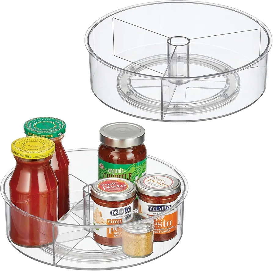 mDesign Lazy Susan Turntable Divided Spinner for Kitchen/Bathroom, Pantry, Fridge, Organizing, Fully Rotating Organizer for Food, Spices, and Condiments, 11.5" Round, Lumiere Collection, 2 Pack, Clear