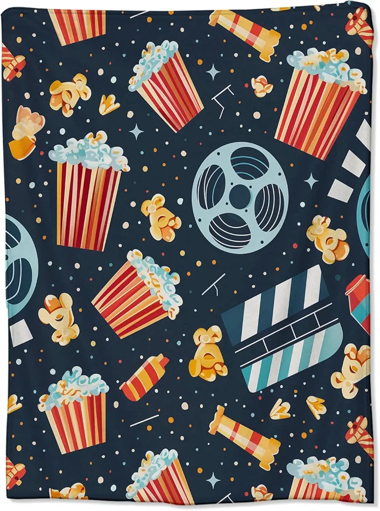 Movie Blanket for Adults Kids, Flannel Movie Blankets Gifts, Cinema Popcorn Movie Throw Blanket for Sofa Couch Bed Living Room Soft Warm Cozy Movie Decor 60" x 50"