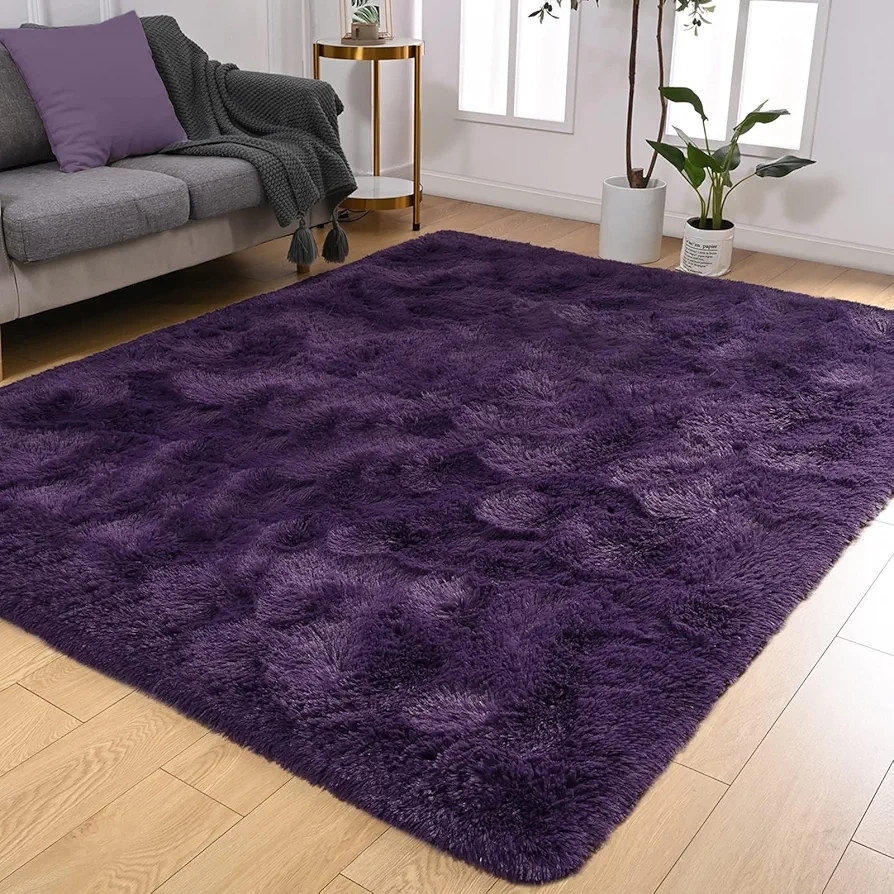 Softlife Rug for Living Room 5.3x7.6 Feet Area Rug for Bedroom Super Soft Shaggy Rugs for Kids Room Fluffy Fuzzy Carpets Long Plush Bedside Rug Nursery Christmas Home Decoration for Boys Girls, Purple