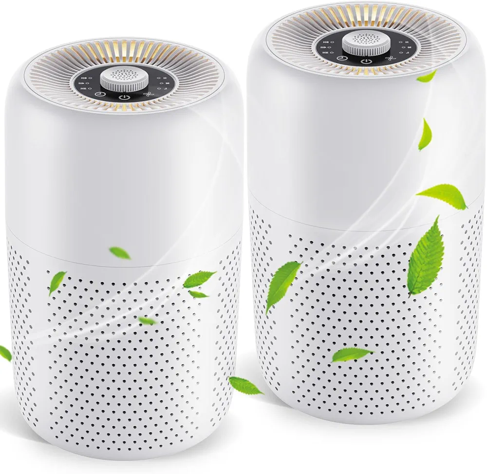 2 Pack TPLMB Air Purifiers for Bedroom H13 HEPA Filter,Fragrance for Better Sleep,Small Air Purifier with Nightlight Speed Control,For Home Living Room Dorm,24dB Filtration System,P60 (2, White)