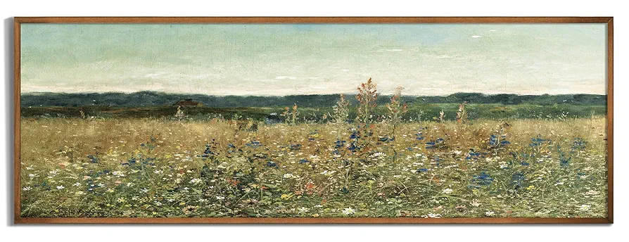 Rolled Canvas Wall Art for Bedroom - Long Horizontal 10x30" Above the Bed - Vintage Farmhouse French Country Room Decor - Garden Botanical Wild Flower Floral Oil Painting - Cottagecore Aesthetic