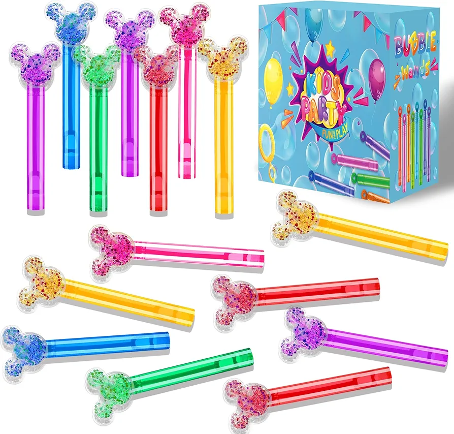 24PCS Glitter Mouse Bubble Wands for Mouse Theme Birthday Party Favors Decorations Supplies Pinata Filler Party Goodie Bags Suffer Classroom Prizes Birthday Gifts