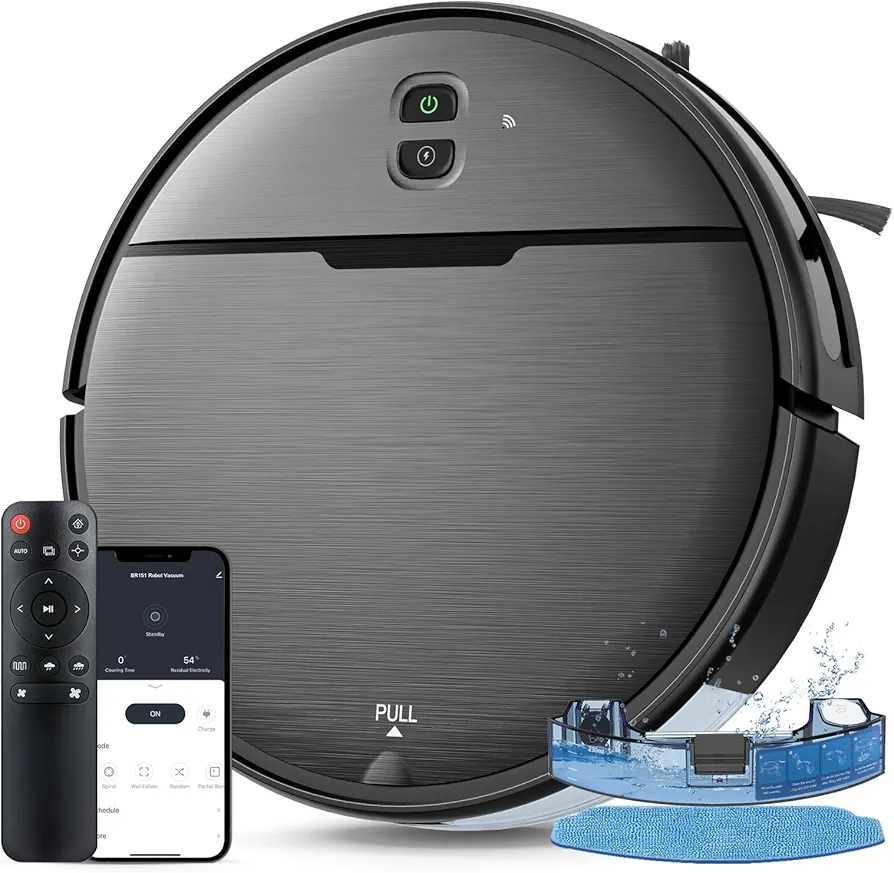 Robot Vacuum and Mop Combo, 2 in 1 Mopping Robot Vacuum Cleaner Compatible with WiFi/App, Robotic Vacuum Up to1400Pa Suction, Self-Charging, Slim, Ideal for Hard Floor, Pet Hair, Low Pile Carpet