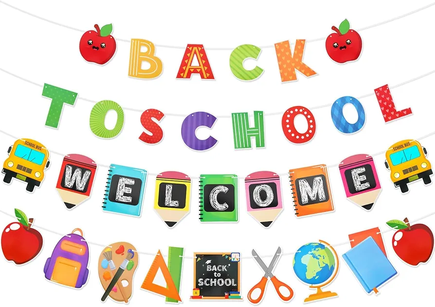 MARFOREVER Welcome Back to School Decorations, Welcome Back Banner - Back to School Party Decorations for Classroom, Colorful First Day of School Decor Banner Classroom Teacher Office Decorations