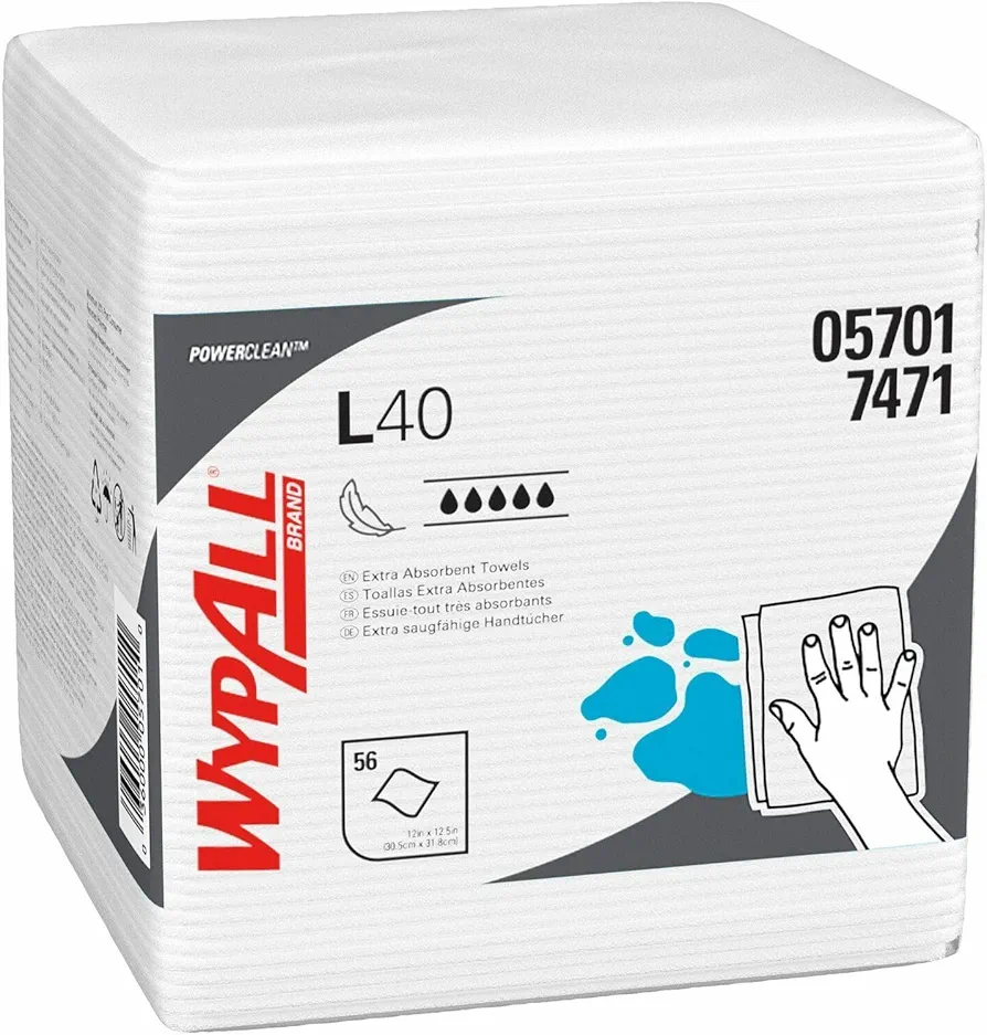 WypAll 05701 L40 Cloth-Like 1/4-Fold Wipers, 12-1/2 x 12, 56/Pack, 18 Pks/Carton