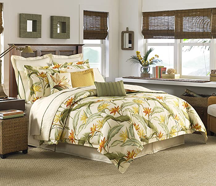 Tommy Bahama Home Birds of Paradise Collection Comforter Set-100% Cotton, Reversible, All Season Bedding, Queen, Off- White