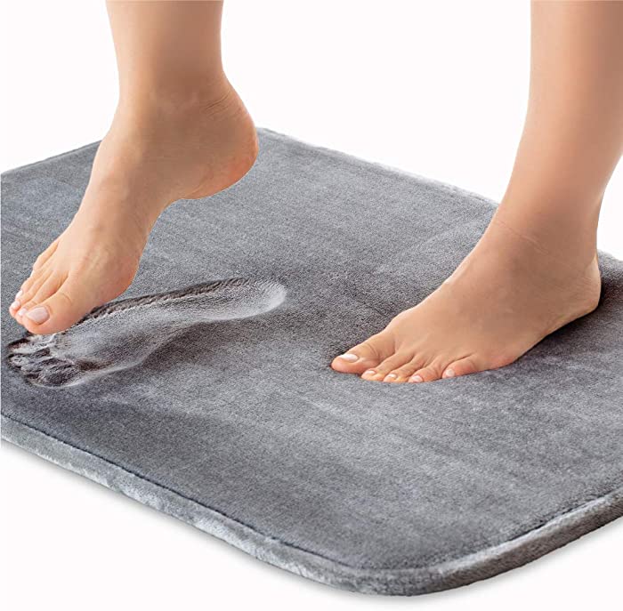 Gorilla Grip Thick Memory Foam Bath Rug, Soft Absorbent Luxury Mats, Plush Velvet Topside, Machine Wash Rugs, Microfiber Dries Quickly, Cushioned Bathroom Mat for Bathtub, Shower 24x17, Graphite Gray