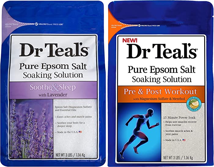 Dr Teal's Epsom Salt Bath Combo Pack (6 lbs Total), Pre and Post Workout with Magnesium Sulfate and Menthol, and Soothe & Sleep with Lavender