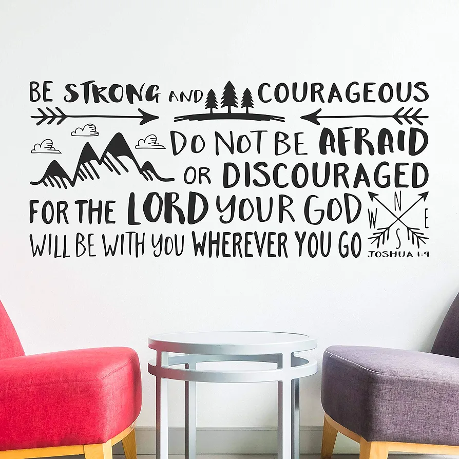 Wall Decals Joshua 1:9 Wall Decal Quote Be Strong and Courageous Quote Decal Wall Vinyl Sticker Nursery Decor Art Bible Verse Boy Room Wall Decor Made in USA