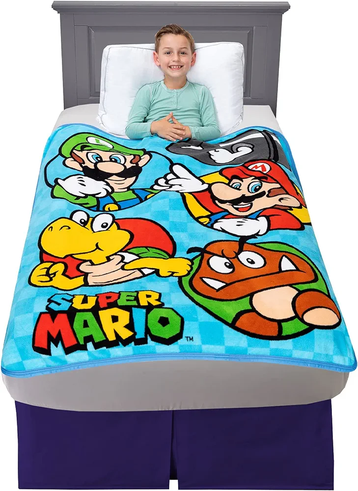 Franco Kids Bedding Super Soft Micro Raschel Throw, 46 in x 60 in, Mario,Prints may vary