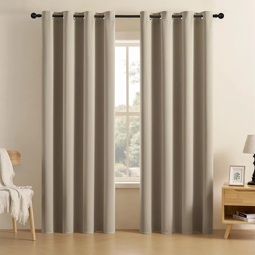 CUCRAF Beige Blackout Curtains 84 inch Length 2 Panels Set, Room Darkening Curtains & Drapes for Living Room Bedroom, Thermal Insulated Light Blocking Grommet Window Curtain (W52 x L84 Inch)