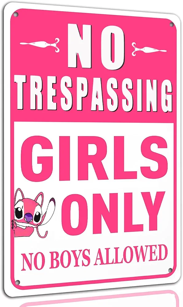 Pink Girls Room Decor Stitch Bedroom Decor Girls Only Sign Cute Preppy Girl Stuff Dorm Room Signs Gifts For Tween Girls 8-10-12 Year Old Girls Room Decorations 8 X 12 in