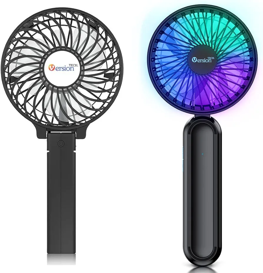 VersionTECH. Portable Handheld Fan, Mini Personal Rechargeable Hand Cooling Fan with RGB Light with Adjustable Speed for Travel, Office, Room