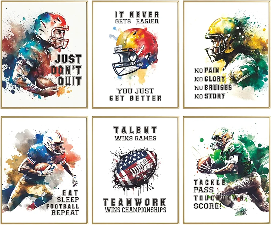 Football Poster Wall Decor Art Prints Motivational Posters Boys Bedroom Teenage Room Decor Office Decoration Inspirational Quotes Football Player Gifts Locker Room Decor Sports Theme Poster 8x10 In