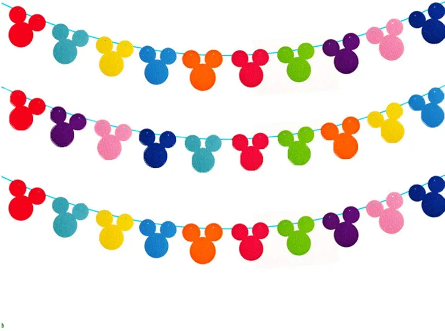 3 Rows Colorful Mickey Mouse Garland Disney Theme Garland Banner for Birthday Party Decoration, Room Decor, Baby Shower, Classroom Decoration