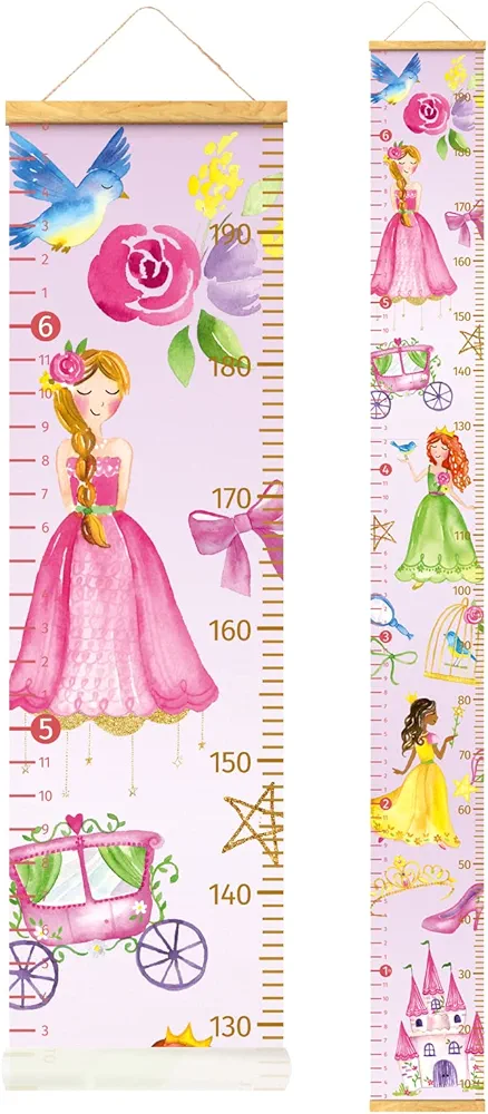 HomeEvolution Kids Growth Chart Height Measuring Chart, Princess Canvas Wall Hanging Rulers for Baby Children Girls Bedroom Decor (Princess)