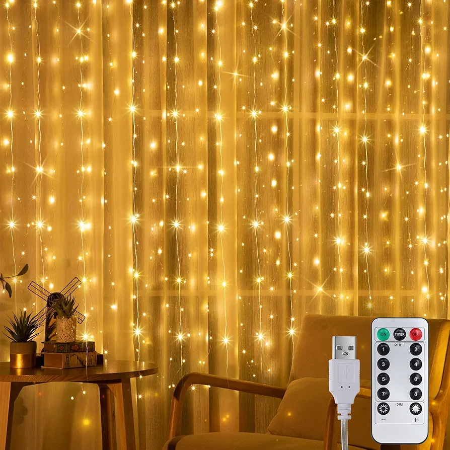 195 LED Curtain Tapestry Lights Backdrop String Lights, 6.5 x 5 Feet Hanging Fairy Curtain Lights with 8 Lighting Modes and Remote for Bedroom Window Wall Indoor Outdoor Graduation Decor(1)