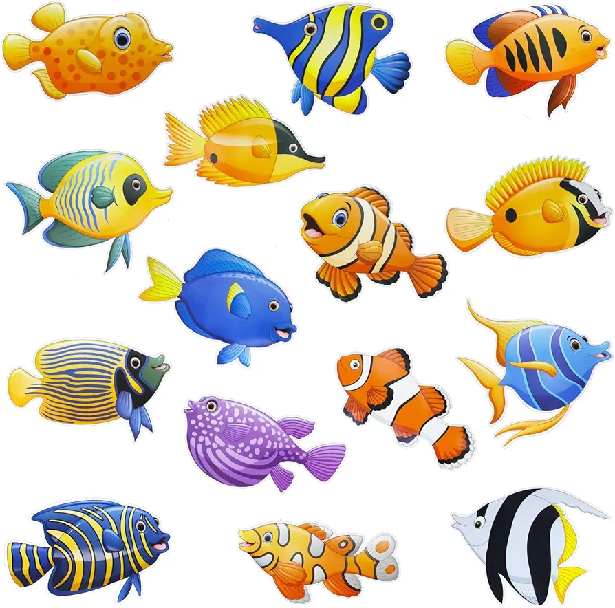 Tropical Fish Cutouts Colorful Classroom Decoration Double-Sided Printing Ocean Fish Cutouts with Glue Point Ocean Themed Party Supplies ST3-RDYJZ