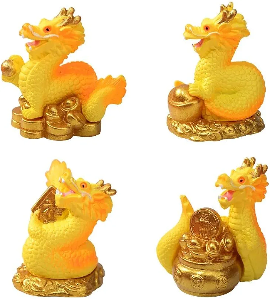 Gift Figurine Miniature Golden Dragon Micro Landscape Ornaments for Hoom Decorations Office Desk Accessories Room Decor (Color : 1set A 4PCS, Size : Medium)