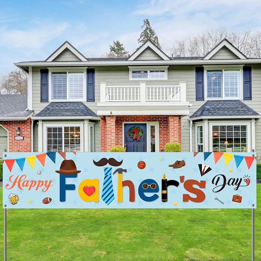 Father's Day Party Banner Sign Outdoor Happy Fathers Day Decoration Yard Lawn Fence Banner Father's Day Supplies Favor for Home Party