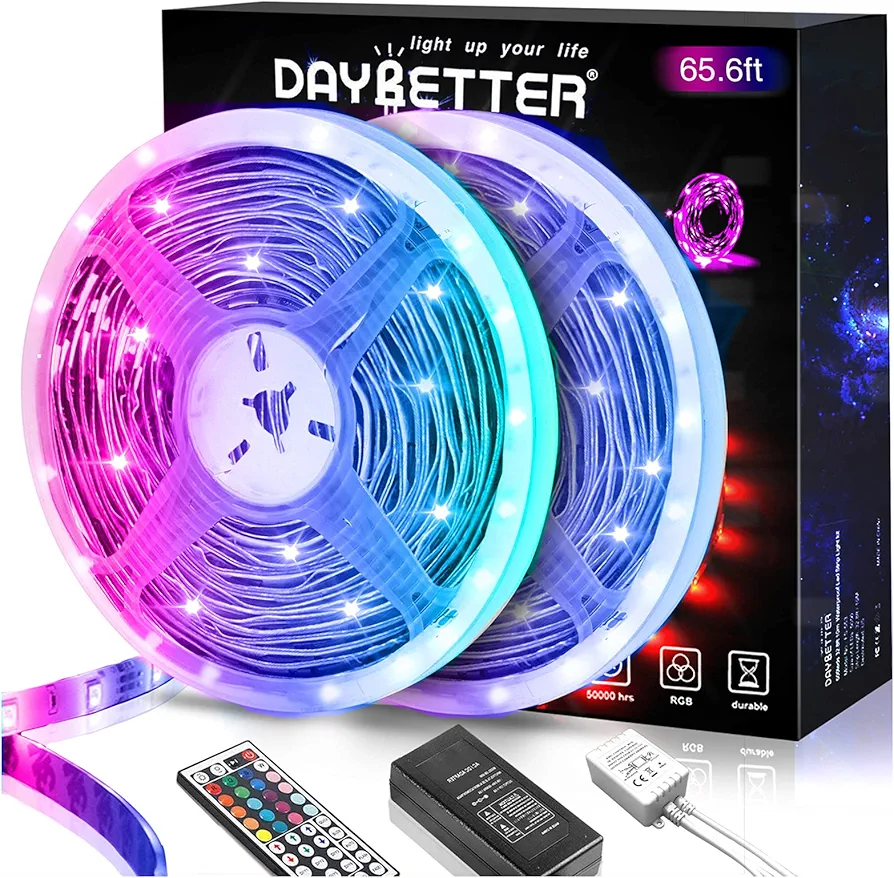 DAYBETTER Led Lights 65.6ft, 5050 RGB Led Strip Lights Flexible Color Changing Remote Control Strips, 2 Rolls of 32.8ft Led Lights for Bedroom, Living Room, Party Home Decor