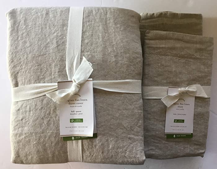 Pottery Barn Belgian Linen Flax Duvet Cover Full/Queen & Two Euro Shams ~Flax~