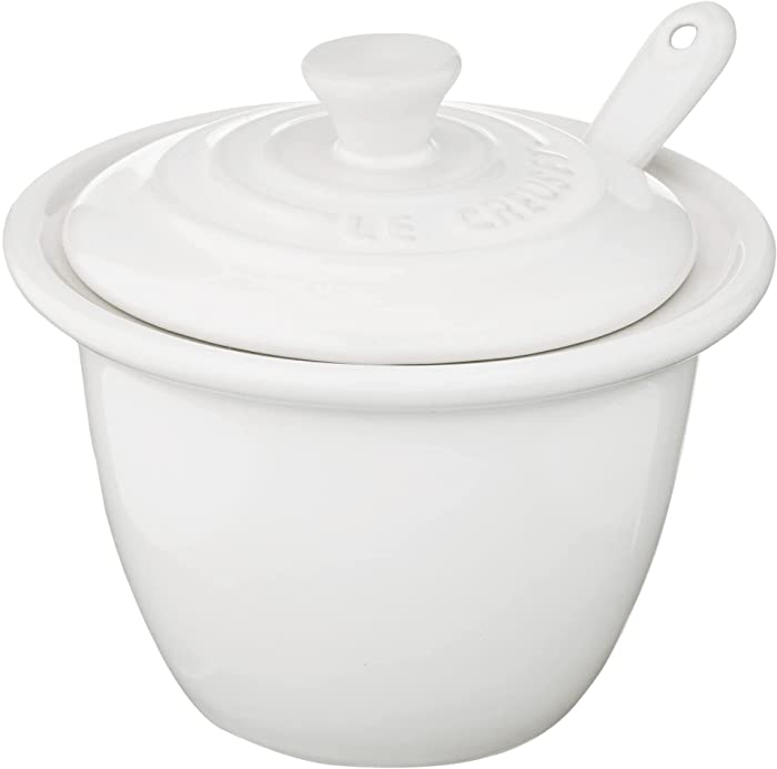 Le Creuset Stoneware Condiment Pot with Spoon, 6.75 oz. (4"), White