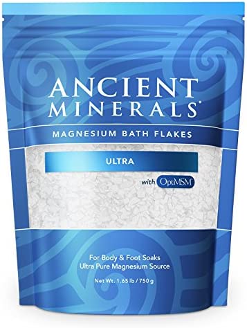 Ancient Minerals Magnesium Bath Flakes Ultra with OptiMSM - Resealable Magnesium Supplement Bag of Zechstein Chloride with Proven Better Absorption Than Epsom Bath Salt (1.65 lb)